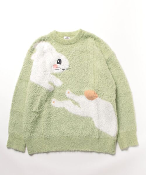 HOOK(フック)の「かわいいうさぎ模様ナイロンファーニット(ニット/セーター・メンズ・グリーン/ブルー/ピンク・L/XL/M)」の21枚目の写真