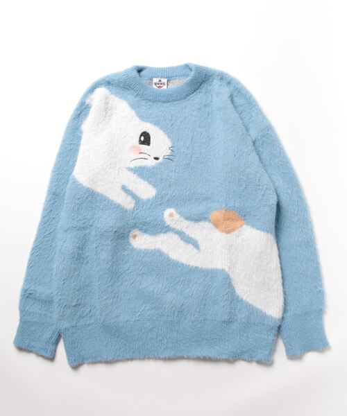 HOOK(フック)の「かわいいうさぎ模様ナイロンファーニット(ニット/セーター・メンズ・グリーン/ブルー/ピンク・L/XL/M)」の22枚目の写真