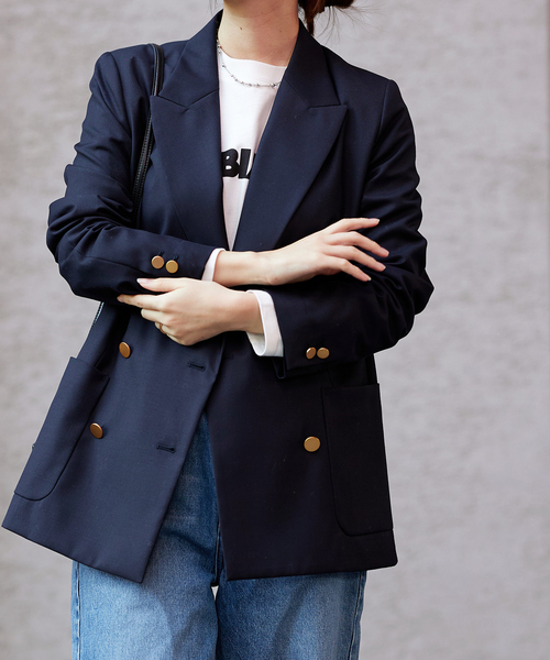 【新品タグ付き】ダブルフロントテーラードジャケット size38 ネイビー JOURNAL STANDARD（ジャーナルスタンダード）の「ダブルフロント