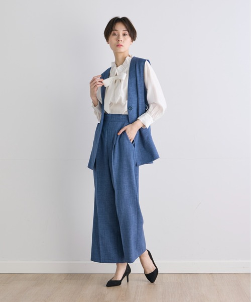 INED CLARO（イネドクラロ）の「サマーメランジクロスジレ【セットアップ対応】（テーラードジャケット・レディース・ブルー/ブラック・11号/9号）」の6枚目の写真