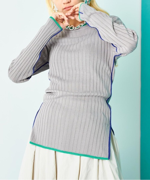 Settimissimo（セッティミッシモ）の「配色クルーネックワイドリブニット（ニット/セーター・レディース・グレー/オフホワイト/ブラック・FREE）」の3枚目の写真