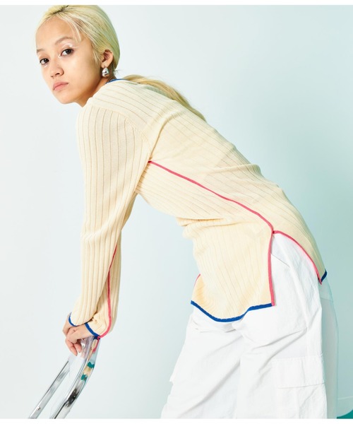 Settimissimo（セッティミッシモ）の「配色クルーネックワイドリブニット（ニット/セーター・レディース・グレー/オフホワイト/ブラック・FREE）」の6枚目の写真