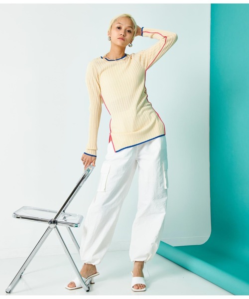 Settimissimo（セッティミッシモ）の「配色クルーネックワイドリブニット（ニット/セーター・レディース・グレー/オフホワイト/ブラック・FREE）」の8枚目の写真