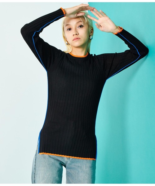 Settimissimo（セッティミッシモ）の「配色クルーネックワイドリブニット（ニット/セーター・レディース・グレー/オフホワイト/ブラック・FREE）」の12枚目の写真