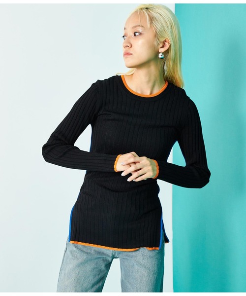 Settimissimo（セッティミッシモ）の「配色クルーネックワイドリブニット（ニット/セーター・レディース・グレー/オフホワイト/ブラック・FREE）」の10枚目の写真