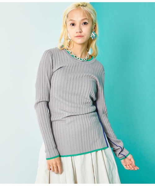 Settimissimo（セッティミッシモ）の「配色クルーネックワイドリブニット（ニット/セーター・レディース・グレー/オフホワイト/ブラック・FREE）」の16枚目の写真