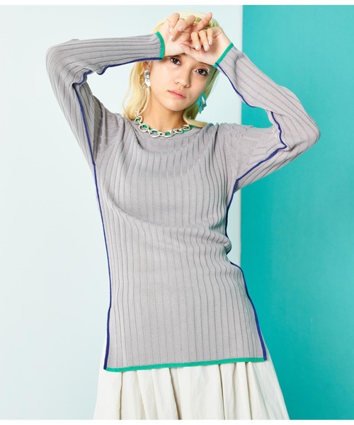 Settimissimo（セッティミッシモ）の「配色クルーネックワイドリブニット（ニット/セーター・レディース・グレー/オフホワイト/ブラック・FREE）」の17枚目の写真