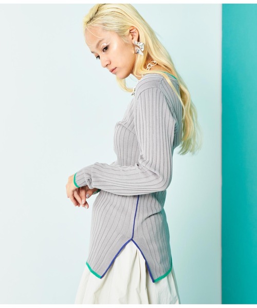 Settimissimo（セッティミッシモ）の「配色クルーネックワイドリブニット（ニット/セーター・レディース・グレー/オフホワイト/ブラック・FREE）」の18枚目の写真