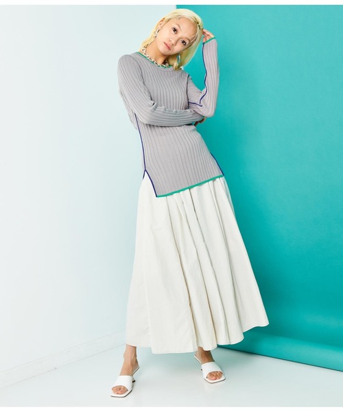 Settimissimo（セッティミッシモ）の「配色クルーネックワイドリブニット（ニット/セーター・レディース・グレー/オフホワイト/ブラック・FREE）」の19枚目の写真