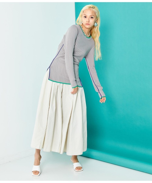 Settimissimo（セッティミッシモ）の「配色クルーネックワイドリブニット（ニット/セーター・レディース・グレー/オフホワイト/ブラック・FREE）」の20枚目の写真