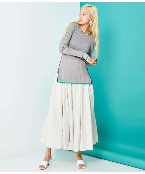 Settimissimo（セッティミッシモ）の「配色クルーネックワイドリブニット（ニット/セーター・レディース・グレー/オフホワイト/ブラック・FREE）」の21枚目の写真