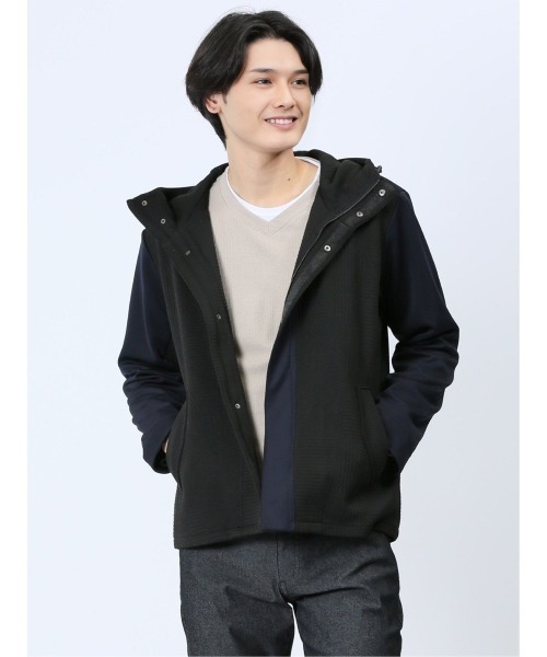 【ストレッチ】m.f.エディトリアル メンズ ふくれ×ポンチ切替 フードZIPアウター