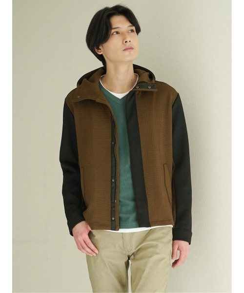 m.f.editorial（エムエフエディトリアル）の「【ストレッチ】m.f.エディトリアル メンズ ふくれ×ポンチ切替 フードZIPアウター（パーカー・メンズ・ブラック/ブラウン・X-LARGE/MEDIUM/LARGE）」の7枚目の写真