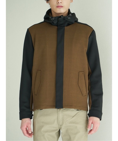 m.f.editorial（エムエフエディトリアル）の「【ストレッチ】m.f.エディトリアル メンズ ふくれ×ポンチ切替 フードZIPアウター（パーカー・メンズ・ブラック/ブラウン・X-LARGE/MEDIUM/LARGE）」の8枚目の写真