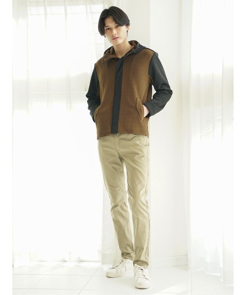 m.f.editorial（エムエフエディトリアル）の「【ストレッチ】m.f.エディトリアル メンズ ふくれ×ポンチ切替 フードZIPアウター（パーカー・メンズ・ブラック/ブラウン・X-LARGE/MEDIUM/LARGE）」の3枚目の写真