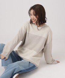 SHOO・LA・RUE | ◆【体型カバ―】変形ボーダー キーネックニット(ニット/セーター)