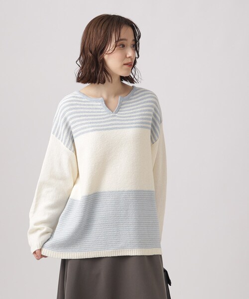 SHOO・LA・RUE（シューラルー）の「◆【体型カバ―】変形ボーダー キーネックニット（ニット/セーター・レディース・ブルー系7/ブラック系2/ライトグレー系2・00）」の12枚目の写真