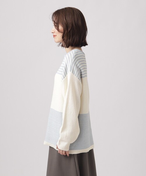SHOO・LA・RUE（シューラルー）の「◆【体型カバ―】変形ボーダー キーネックニット（ニット/セーター・レディース・ブルー系7/ブラック系2/ライトグレー系2・00）」の17枚目の写真