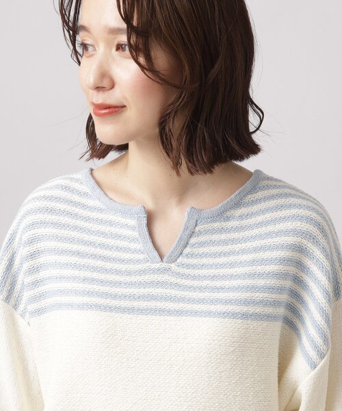 SHOO・LA・RUE（シューラルー）の「◆【体型カバ―】変形ボーダー キーネックニット（ニット/セーター・レディース・ブルー系7/ブラック系2/ライトグレー系2・00）」の19枚目の写真