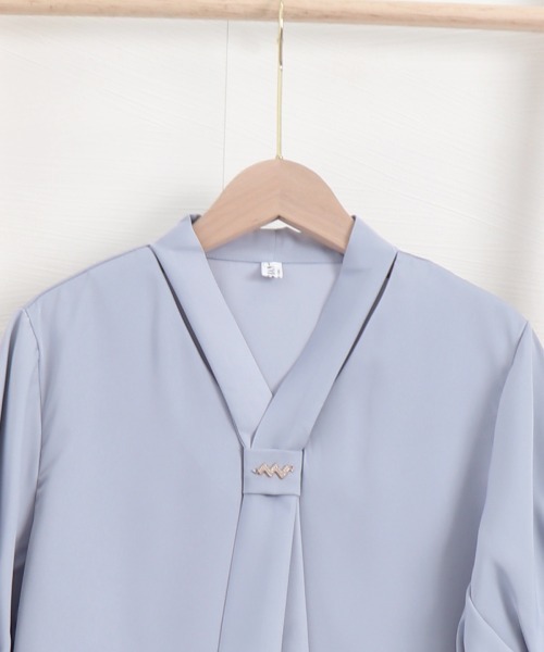 Miniministore(ミニミニストア)の「ボウタイブラウス 半袖 レディース 無地半袖(シャツ/ブラウス・レディース・ライトブルー/ホワイト/ピンク・M/XL/L)」の18枚目の写真