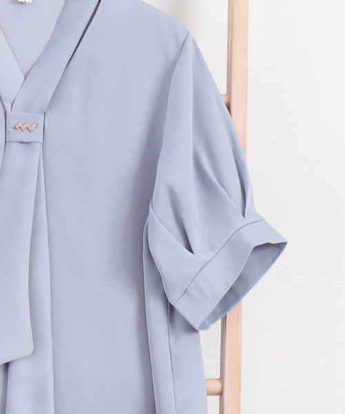 Miniministore(ミニミニストア)の「ボウタイブラウス 半袖 レディース 無地半袖(シャツ/ブラウス・レディース・ライトブルー/ホワイト/ピンク・M/XL/L)」の19枚目の写真