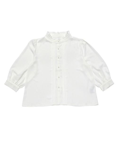 TOKYO SHIRTS（トウキョウシャツ）の「フリル衿ピンタック 八分袖ブラウス（シャツ/ブラウス・レディース・オフホワイト/サックスブルー・LL/L/M）」の2枚目の写真