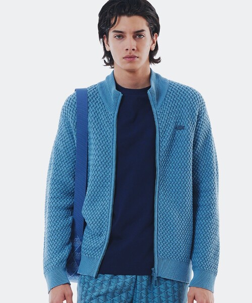 LACOSTE(ラコステ)の「バスケットニット ダブルジップ ドライバーズニット(カーディガン/ボレロ・メンズ・グリーン/ホワイト/ネイビー/ブラック/グレイッシュブルー・2/3/4/5)」の5枚目の写真