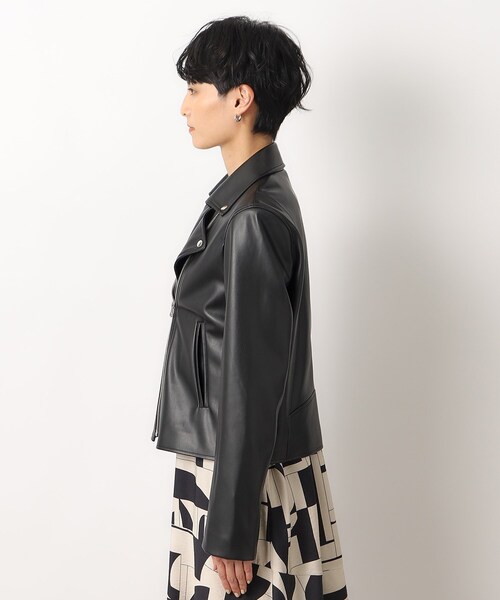 OPAQUE.CLIP（オペークドットクリップ）の「◆シンセティックレザーライダースジャケット【洗える】（ライダースジャケット・レディース・ブラック・34/36/38/40/42）」の2枚目の写真