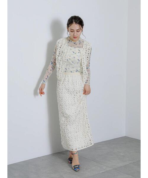 Te chichi（テチチ）の「【Atelier Bloom】フラワーレース風ロングタイトスカート（セットアップ可)（スカート・レディース・オフホワイト・F）」の3枚目の写真