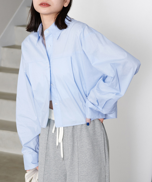JOURNAL STANDARD（ジャーナルスタンダード）の「フロントタックショートシャツ（シャツ/ブラウス・レディース・ホワイト/ブルー系その他/ネイビー・FREE）」の8枚目の写真