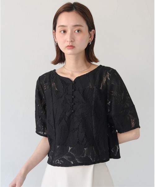 CLEIO(クレイオ)の「【CLEIO】ランタンスリーブレース半袖ブラウス(シャツ/ブラウス・レディース・アイボリー/ブラック・FREE)」の2枚目の写真