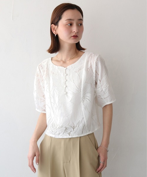 CLEIO(クレイオ)の「【CLEIO】ランタンスリーブレース半袖ブラウス(シャツ/ブラウス・レディース・アイボリー/ブラック・FREE)」の3枚目の写真