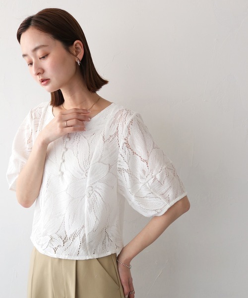 CLEIO(クレイオ)の「【CLEIO】ランタンスリーブレース半袖ブラウス(シャツ/ブラウス・レディース・アイボリー/ブラック・FREE)」の7枚目の写真