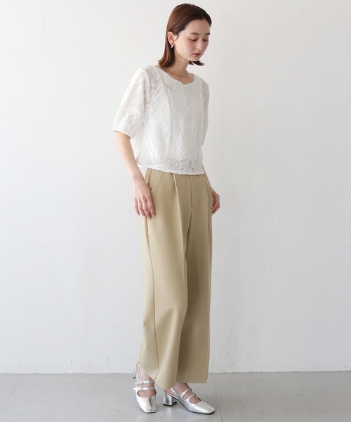 CLEIO(クレイオ)の「【CLEIO】ランタンスリーブレース半袖ブラウス(シャツ/ブラウス・レディース・アイボリー/ブラック・FREE)」の10枚目の写真