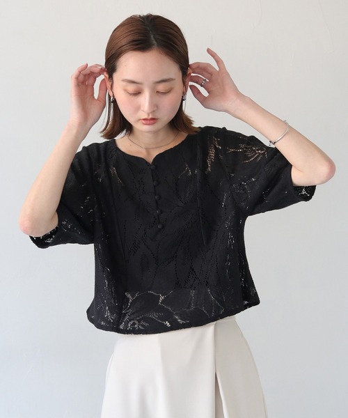 CLEIO(クレイオ)の「【CLEIO】ランタンスリーブレース半袖ブラウス(シャツ/ブラウス・レディース・アイボリー/ブラック・FREE)」の12枚目の写真