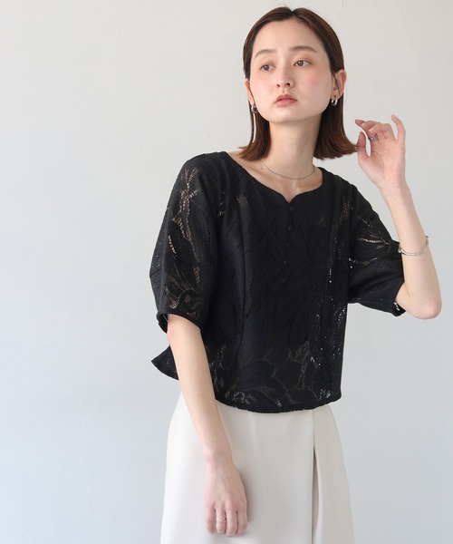 CLEIO(クレイオ)の「【CLEIO】ランタンスリーブレース半袖ブラウス(シャツ/ブラウス・レディース・アイボリー/ブラック・FREE)」の13枚目の写真