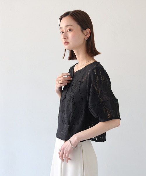 CLEIO(クレイオ)の「【CLEIO】ランタンスリーブレース半袖ブラウス(シャツ/ブラウス・レディース・アイボリー/ブラック・FREE)」の17枚目の写真