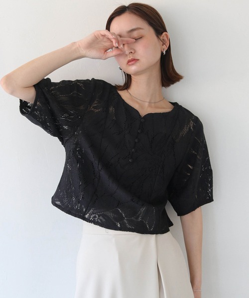 CLEIO(クレイオ)の「【CLEIO】ランタンスリーブレース半袖ブラウス(シャツ/ブラウス・レディース・アイボリー/ブラック・FREE)」の15枚目の写真