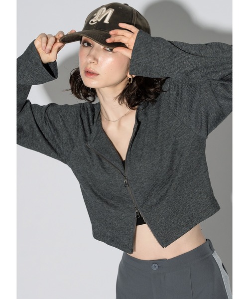 Adoon plain（アドーンプレーン）の「アソートダブルジップトップス（Tシャツ/カットソー・レディース・チャコールグレー/その他/ライトブルー/ブラック/ライトグリーン・FREE）」の2枚目の写真