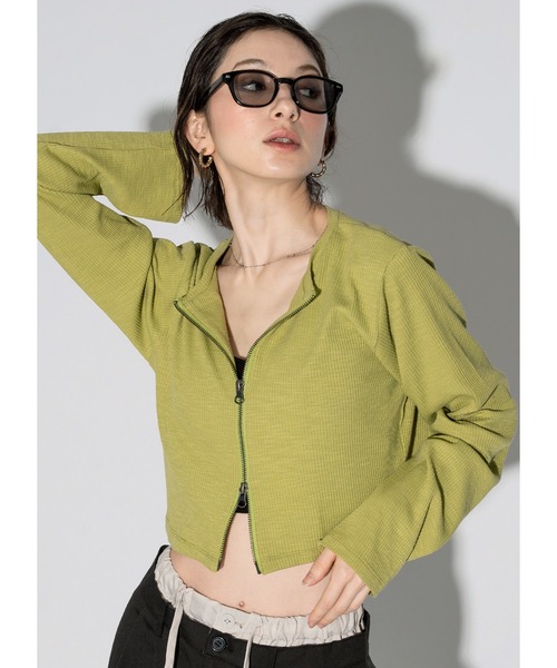 Adoon plain（アドーンプレーン）の「アソートダブルジップトップス（Tシャツ/カットソー・レディース・チャコールグレー/その他/ライトブルー/ブラック/ライトグリーン・FREE）」の3枚目の写真