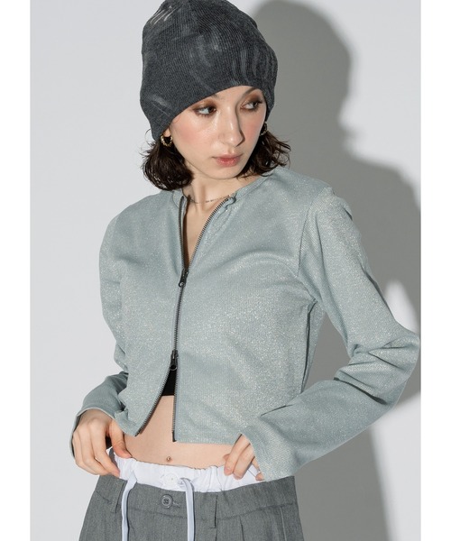 Adoon plain（アドーンプレーン）の「アソートダブルジップトップス（Tシャツ/カットソー・レディース・チャコールグレー/その他/ライトブルー/ブラック/ライトグリーン・FREE）」の4枚目の写真