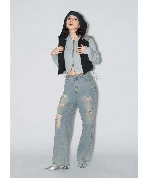 Adoon plain（アドーンプレーン）の「アソートダブルジップトップス（Tシャツ/カットソー・レディース・チャコールグレー/その他/ライトブルー/ブラック/ライトグリーン・FREE）」の19枚目の写真