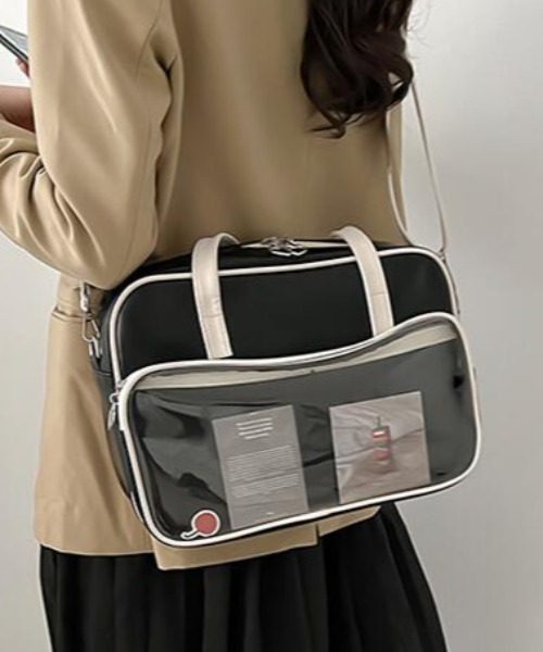 TONE SELECT GOODS（トーンセレクトグッズ）の「【urge select】クリアポケット スクールバッグ【A4サイズ収納可能】（ショルダーバッグ・レディース・ブラック/ホワイト・FREE）」の8枚目の写真