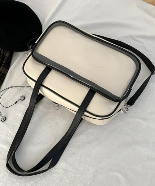 TONE SELECT GOODS（トーンセレクトグッズ）の「【urge select】クリアポケット スクールバッグ【A4サイズ収納可能】（ショルダーバッグ・レディース・ブラック/ホワイト・FREE）」の4枚目の写真