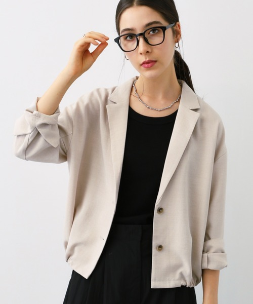 saloon（サルーン）の「SALOON(サルーン)/　タンブラーオックスジャケット　【セットアップ可】（テーラードジャケット・レディース・ベージュ/チャコールグレー・FREE）」の2枚目の写真