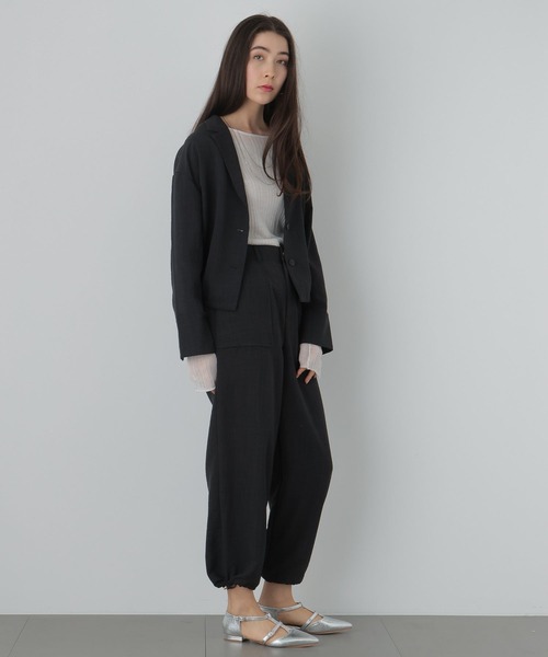 saloon（サルーン）の「SALOON(サルーン)/　タンブラーオックスジャケット　【セットアップ可】（テーラードジャケット・レディース・ベージュ/チャコールグレー・FREE）」の5枚目の写真