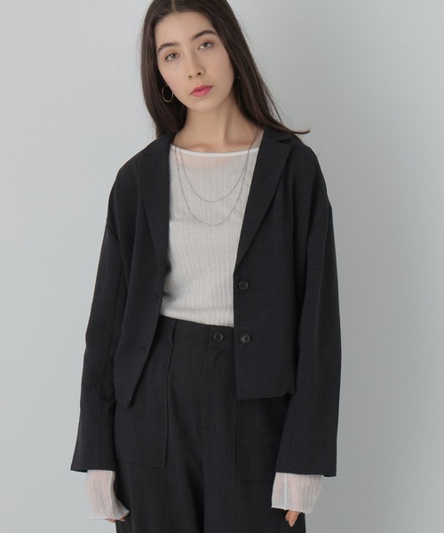 saloon（サルーン）の「SALOON(サルーン)/　タンブラーオックスジャケット　【セットアップ可】（テーラードジャケット・レディース・ベージュ/チャコールグレー・FREE）」の3枚目の写真