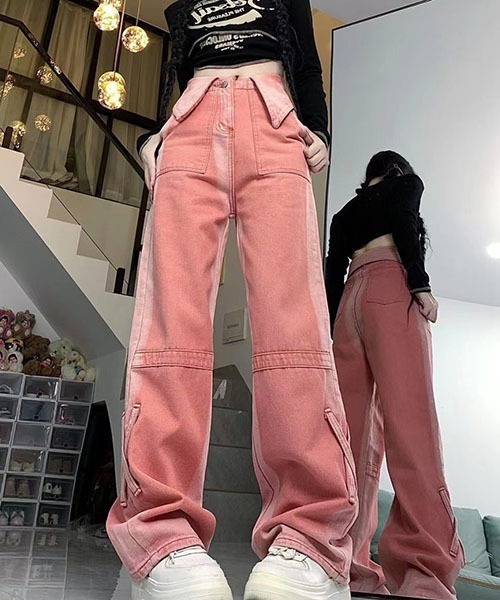 ウォッシュデニム ルーズ グラデーション ワイド 韓国 L1606 4size ／ 2color 】ダメージドッキンググラデーション