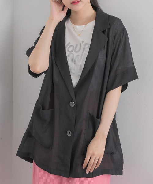 RETRO GIRL（レトロガール）の「シアーテーラードJK（テーラードジャケット・レディース・ブラック/ナチュラル・FREE）」の2枚目の写真