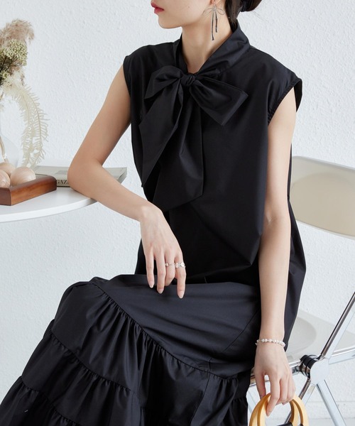 MAISON DE THERESE(メゾン ド テレーズ)の「ノースリーブ ティアードフレアリボン ロングワンピース(ワンピース・レディース・ブラック/ホワイト/ピンク・FREE)」の12枚目の写真